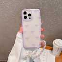 Pretaco for iPhone 16 Plus Case, [2-in-1 with Clear Beads Pearl Beaded Wristlet Bracelet] Cute Purple Bow Print, Suitable for Women & Girls