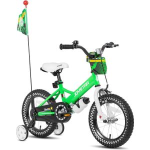 JOYSTAR Little Daisy Kids Bike for Girls Boys Ages 2-7 Years, 14 Inch Girls Bikes with Doll Bike Seat & Streamers, Boys Bike with Flag & Number Plate, Multiple Colors, With Training Wheels, Green