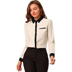 Allegra K Women's Button Down Shirts Long Sleeve Work Office Tops Collared Shirt Casual Chiffon Blouses 2026 Small