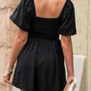 AlvaQ Womens Summer Cute Puff Sleeve Elastic Square Neck Mini Short Romper with Pockets (Small)