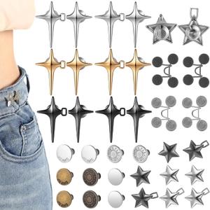 Hoteam 24 Sets Pant Waist Tighteners No Sew and No Tools Detachable Decorative Waist Buckles Metal Clips Adjustable Star Button Pins Jean Brooch for Pants Jeans Clothing Dresses Skirts Accessories