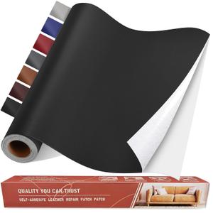Self Adhesive Leather Repair Patch Kit, 31.4 in x 16 in Large Vinyl Leather Repair Tape for Furniture, Car Seat, Couch, Sofa, Chair Smooth Black (31.4x16 inch)