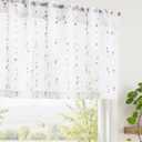 jinchan Valance Curtains for Windows 16 Inch Colorful Mini Pom-Pom Country Farmhouse Kitchen Valance Semi Sheer Voile Samll Window Treatment for Bedroom Living Room Rod Pocket 1 Panel Amber Bloom
