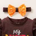 My First Thanksgiving Outfits Kids Toddler Baby Girls Ruffle Sleeve Shirt+Pants Set Fall Clothes (Brown)