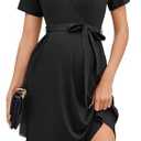 Ekouaer Women Short Sleeve Maternity Nursing Dress Casual V Neck Breastfeeding Loungewear Ribbed Knit Pregnancy Dresses Black L