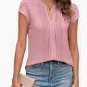 Womens Blouses Dressy Causal V Neck Pintuck Short Petal Sleeve Business Tops Ladies Summer Trendy Work Shirt, L