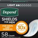 Depend Shields Incontinence Pads for Men, Light Absorbency, 58 Count (Packaging May Vary) (One Size)