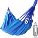 Brazilian Single Hammock 1 Person Canvas 200X100cm Total Length 310cm Load 250kg Cotton Hammock for Garden Backyard Outdoor and Indoor (Peacock Blue)