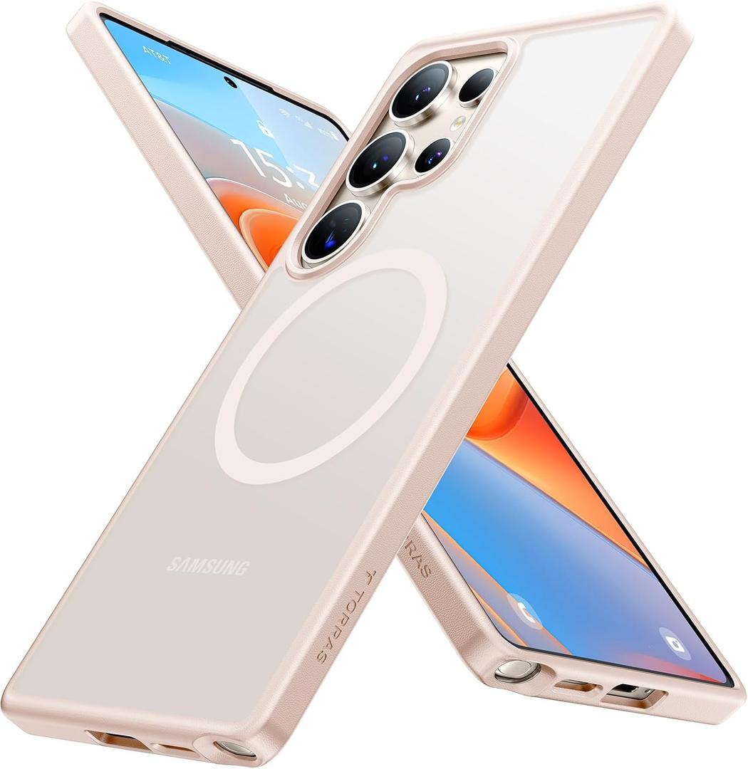 TORRAS Magnetic Shockproof for Samsung Galaxy S25 Ultra Case, Fit for MagSafe, 4X Military Grade Protection, Translucent Slim for Samsung S25 Ultra Case Anti-Scratch, Titanium Pink Gold
