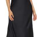 BAGONE Summer Satin Lace V Neck Backless Wedding Guest Maxi Dresses for Women Elegant Sleeveless Open Back Cocktail Dress (Black, M)