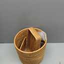 Teenyyou 3 Pcs Rattan Bathroom Accessories Set Wicker Handwoven Trash Can Basket Waste Paper Basket Square Tissue Box Holder Toilet Vanity Tray for Kitchen Office Organizer Decorative(Natural)