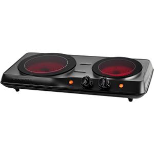 OVENTE Countertop Infrared Double Burner, 1700W Electric Hot Plate and Portable Stove with 7.75" and 6.75" Ceramic Glass Cooktop, 5 Level Temperature Setting and Easy to Clean Base, Black BGI102B