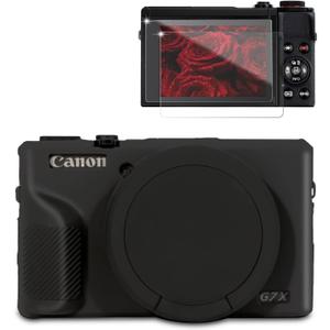 Case for Canon G7X Mark III Camera, Soft Silicone Protective Case, Powershot G7X Mark III Sleeve with Removable Lens Cover & Screen Protector Accessories, Slim Fit, Anti-Scratch (Black)
