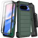 for Google Pixel 10 Case,Pixel 10 Pro Cases with Belt Clip Holster,2x Screen Protectors,Heavy Duty Shockproof Drop Protection Bumper Military Grade Rugged Full Body Non Slip Phone Cover with Kickstand (Green)