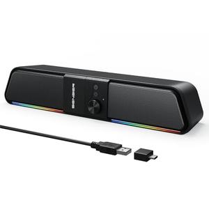 SENZER CS20 2 in 1 Bluetooth Computer Speakers for Desktop, USB Plug & Play Clear Sound PC Speakers with RGB Light, Monitor Sound Bar with Volume Knob, Gaming Speaker for PC Laptop Phone Tablet