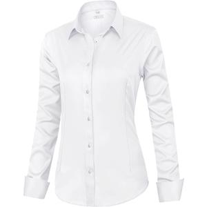 Womens Dress Shirts Long Sleeve, White, Size S