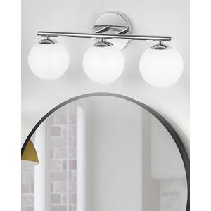Globe Bathroom Light Fixtures Chrome Vanity Light with Plastic Milk White Globe Shades 11.81 inch Wall Sconce Lighting Over Mirror, 3-Light Vanity Lights for Bathroom Hallway Living Room