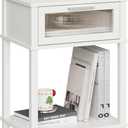 Nightstand Wooden Bedside Table with Drawer White Night Stands Modern Style Small End Table Side Table with Storage Shelf for Bedroom Living Room MLBZ10W