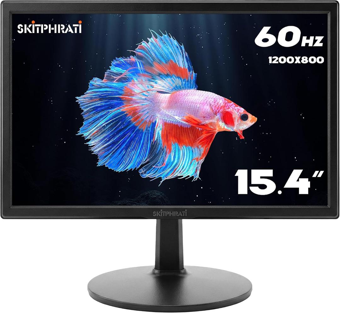 SKitphrati 15.4-inch Monitor 1200x800 Resolution PC Monitor with HDMI, VGA, 60Hz Refresh Rate, VESA Wall Mount Support, Ideal for Office and Home Use, Black