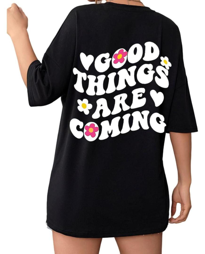 Women's Oversized Graphic Tees Short Sleeve Crew Neck Baggy Tops Novelty Tshirts XS