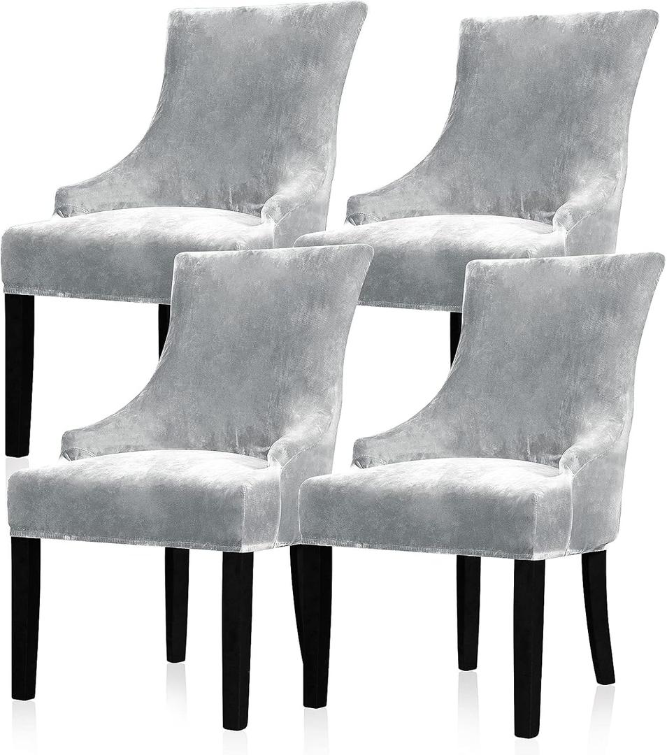 Lellen Stretch Wingback Chair Cover Slipcover - Reusable Wingback Side Chair Slipcover,Dining Chair Covers,Arm Protector Seat Covers for Dining Room Banquet Home Decor (Silver Grey, 4PC)