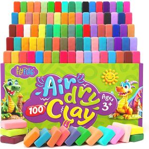 FlyFlag Air Dry Clay - 100 Colors, Ultra Light and Soft, Non-Toxic Modeling Clay for Kids with Tools and Tutorials, for Creative Play and Learning (Multicolor)
