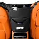 Between Seat Car Organizer with Tissue Holder, Car Purse Holder Between Front Seats, Car Storage Organizer in Between Seats, Leather Car Storage Pocket Between Seat for Most Vehicles (Black-1PC)