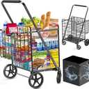 455lbs Shopping Cart for Groceries, Large Heavy Duty Grocery Cart on Wheels, Folding Dual Basket Utility Carts with Waterproof Liner, Shopping Carts for Transport, Laundry, Gift, Luggage (Extra Large)