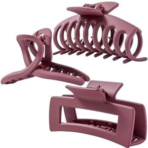 Burgundy Large Hair Claw Clips for Thick/Fine/Thin Hair, Strong Holding Teeth Interlocking Maroon Women Jaw Clips 3 Count Set-Oxblood