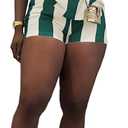 2 Piece Sets for Women Summer Casual Striped Polo Shirt High Waisted Short Workout Jogger Sets (Green, L)