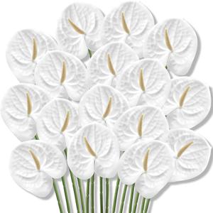 Hanaive 20 Pcs Artificial Anthurium Flowers 23.6 Inch Fake Anthurium Flowers for DIY Vase Bouquets Centerpiece Arrangements Wedding Bridal Shower Party Home Decor(White)