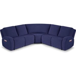 VANSOFY Extra Large Reclining Sectional Couch Covers, Washable 5-Piece Sofa Covers for L Shape Sectional Sofa Corner Seater, Thick, Soft Sofa Slipcovers (5 Seat Recliner Cover, Navy Blue)