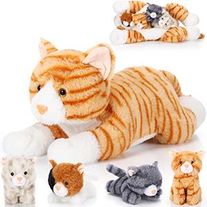 Skylety 5 Pieces Cat Stuffed Animal with Babies Inside Belly Plush Cat Pregnant Mommy Kitty with 4 Cute Fluffy Stuffed Kittens Christmas Birthday Surprise Gifts(Orange)