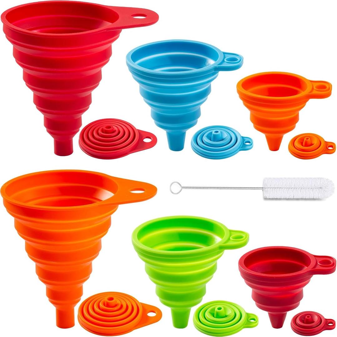 KALAVE Kitchen Funnel Set 6 Pack - Food Grade Silicone Collapsible Funnel, Funnels for Kitchen Use Filling Bottles, Daily Cooking, and Water or Powder Transfer. (Multicolor)