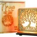 DENOCH Himalayan Salt Lamp Tree of Life  5.9 Tall, 4.4 lbs  Hand-Carved Pink Salt Crystal with Wooden Base, Dimmer Cord & Bulb  Natural Air Purifier & Home Decor Gift