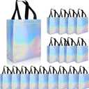 18 Pcs Glossy Iridescent Small Gift Bags Bulk, 8x3.9x9.8 In Non-woven Party Bags for Present with Sturdy Bases for Birthday, Wedding, Easter, Party, Holiday