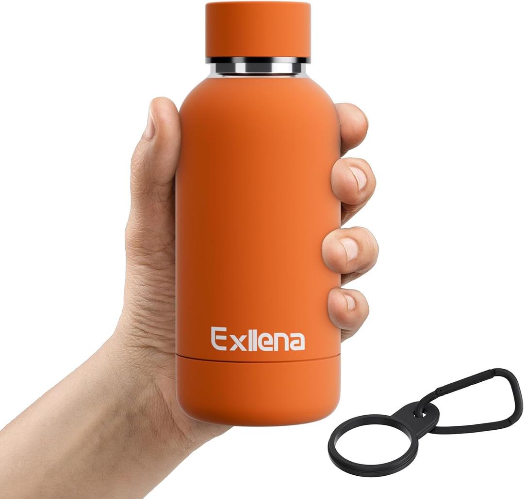 Small Water Bottle 12oz with Clip, Double Wall Stainless Steel Vacuum Small Insulated Water Bottle Keeps Drinks Cold 24 Hrs/Hot 12 Hrs for Kids Handbag School BPA Free (Bright Orange) (11.8 Ounces)