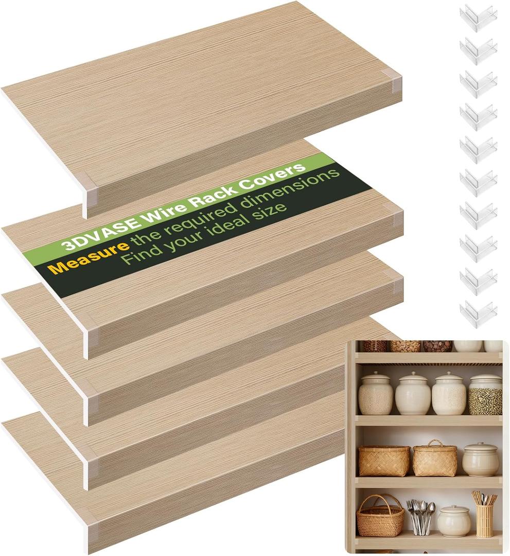 Wire Shelf Covers for Pantry, 30*16 inch Wire Rack Cover for Shelves, Covers for Wire Shelves Easy to Cut Install Wires Shelf 0.31-inch Thick Moisture Durable Shelfs Liner for Kitchen, Pantry (30*16IN Wood Color Stripe)