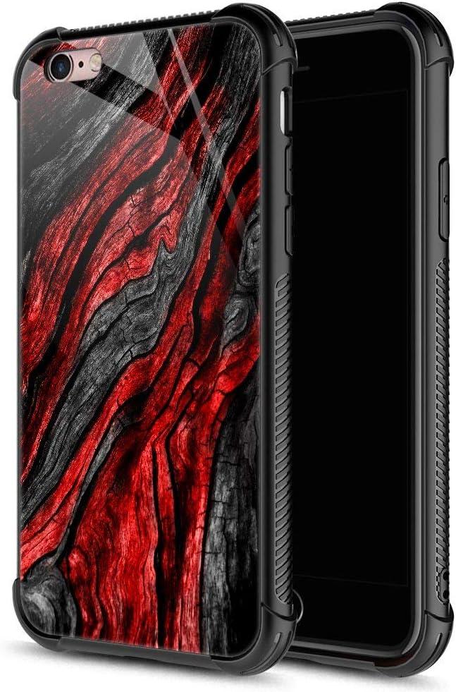 CARLOCA Compatible with iPhone 6S Plus Case,for iPhone 6 Plus Cases for Boys Men, Black Red Wood Grain Pattern Design Shockproof Anti-Scratch Case