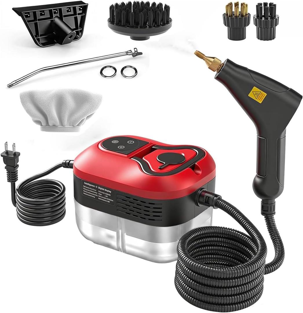 Handheld Steam Cleaner, 2500W Portable Steamer 10-Second Heat Up, 6 Adjustable Steam Levels & 36oz Tank Includes Attachments for Floors, Windows(Red-Dual Control (Upgraded Touch Control))