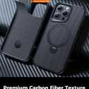 FlyReal Designed for iPhone 15 Pro Case with 360° Magnetic Stand, Carbon Fiber Phone Case [Compatible with Magsafe] [16FT Military Protection] with Rotatable Ring Stand 6.1'', Black