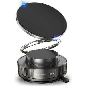 Vacuum Magnetic Phone Holder for Car,2800gf Strong Magnetic Phone Mount,360° Adjustable & Reinforced Suction Cup for Dashboard/Mirror,Car Phone Holder Compatible with iPhone Androi（Matte Black）