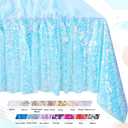 QueenDream Sequin Blue Iridescent Tablecloth 50x80 Inch Rectangle Table Cloth Outdoor Tablecloth Wedding Party Birthday Cake Decoration