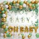 Ecomore Girl Boy Sage Green Baby Shower Decorations 247 PCS (25 Guest) Boho Greency Party Supplies with Paper Plate Napkin Cup Cutlery & Tablecloth Oh Baby Backdrop Balloon Kit for Gender Reveal Decor