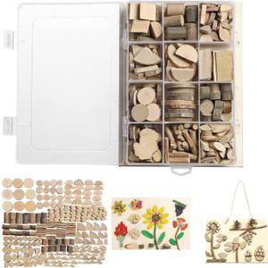 LAZACA Wood Craft Kits DIY for Kids Ages 5-10 Wooden Art Paint Bulk Crafts Garden Playset Loose Parts Play Materials 250 Pcs/19.5X13X3.5cm