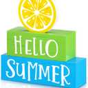 2 x 3 Pieces Summer Wooden Block Decor for Home Lemon Wooden Tiered Tray Block Decor Rustic Hello Summer Sign for Living Mantle Kitchen Table Party Decoration