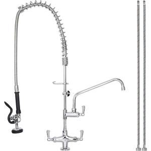 36" Height Commercial Sink Faucet Deck Mount with Pre-Rinse Sprayer, Commercial Kitchen Faucet with 10" Add-on Swing Spout Faucet & Spring Pull Down Sprayer, 8" Adjustable Center Kitchen Faucet