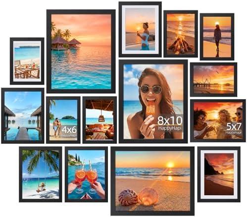 HappyHapi 12 Pack Picture Frames Collage Wall Decor, Black Gallery Wall Frame Set, Wall or Tabletop Display, Multi Sizes including 3pcs 8x10, 6pcs 5x7, 6pcs 4x6