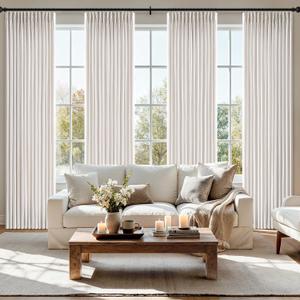 MIULEE Pinch Pleated Thick Linen Curtains 90 Inch 4 Panels Set Back Tab Memory Trained Pinch Pleat Semi Sheer Light Filtering Curtains Let Light in Window Drapes for Living Room Bedroom Beige White, 40"W x 90"L