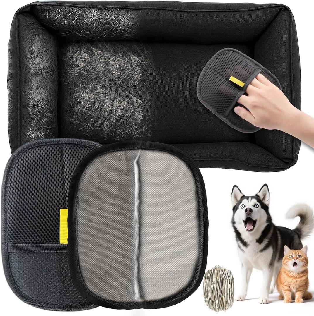 2 x BABORUI Pet Hair Removal Glove - 2 Pack Pet Hair Remover Glove, Electrostatic Gloves Pet Hair Lint Rolls into Strips, Dog and Cat Hair Remover Tool for Furniture, Car, Couch, Carpet, Clothes